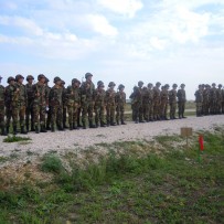 Students of the first year of study at the first practical shooting lesson